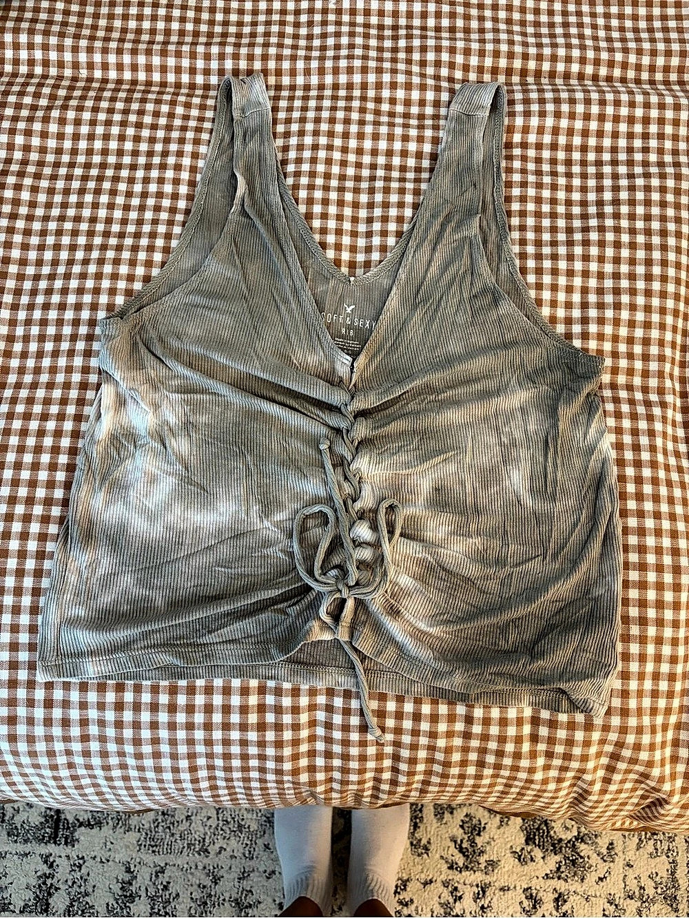 Soft & Sexy Ribbed Ruched Crop Top Ruched Ribbed Crop Top in Tan/Olive Size